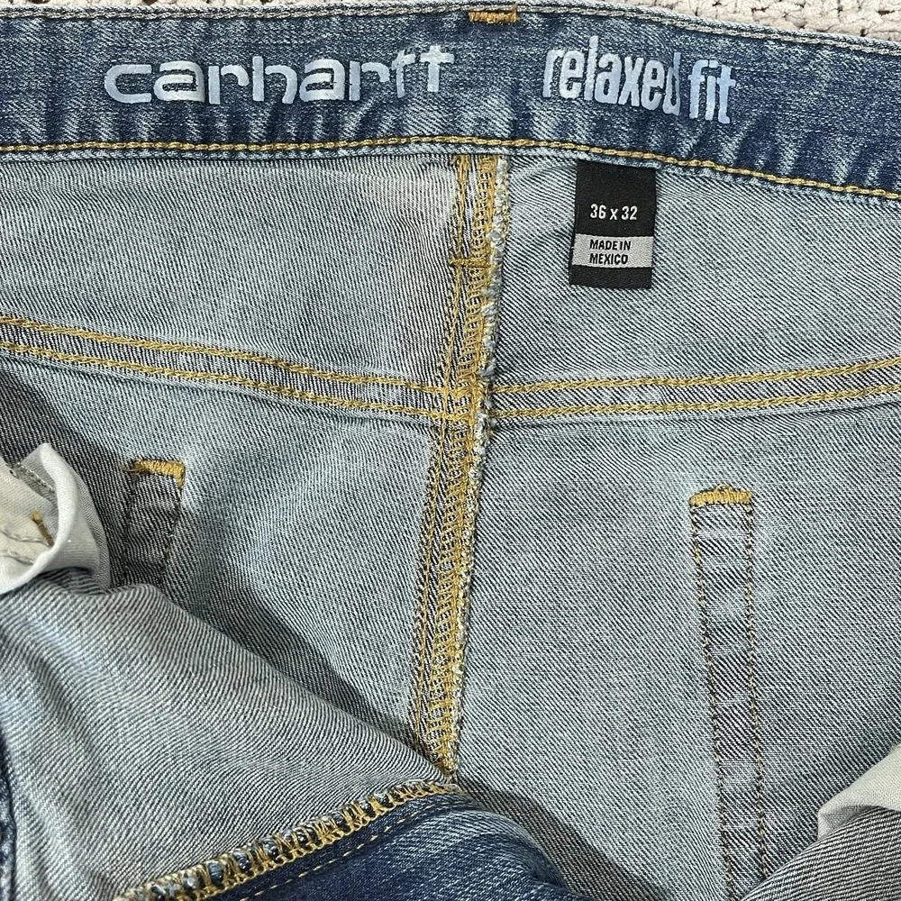 Carhartt Relaxed Fit Jeans Mens 36x32 Medium Wash Blue Cotton Stretch Denim